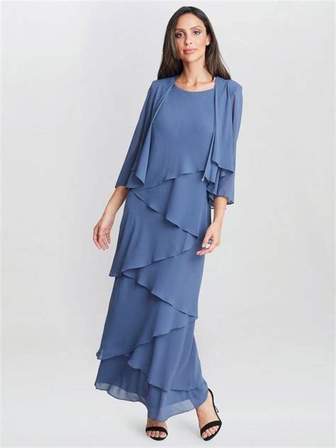 Gina Bacconi Colette Tiered Jacket Dress, Wedgewood