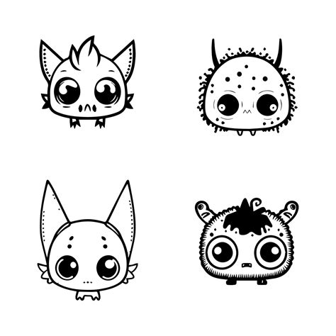 cute anime monster collection set hand drawn line art illustration ...