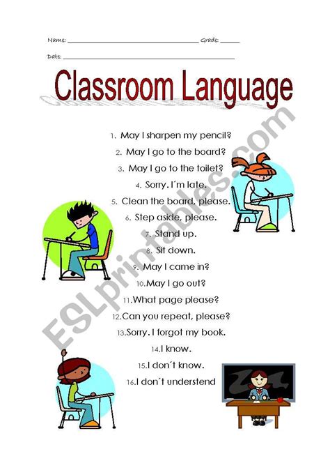 Classroom Language Worksheet 的图像结果