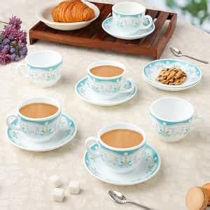 Larah by Borosil Royal Jade Opalware Cup and Saucer Set of 12 pcs | Tea ...