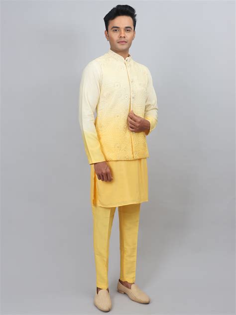Yellow Ombre Kurta Bandi Set – Vibrant & Stylish for Men