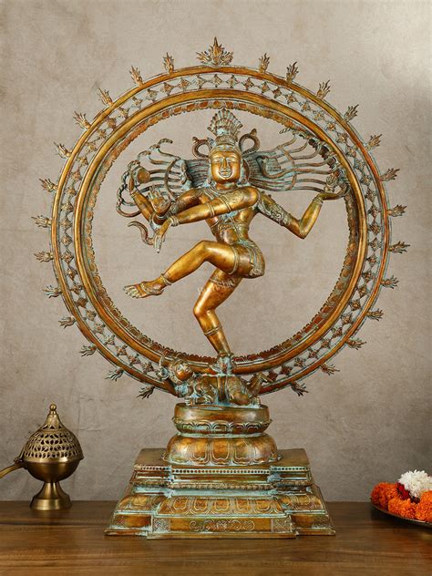 Brass Dancing Shiva Nataraja Sculpture | Vintage Style | 34" – Budhshiv.com