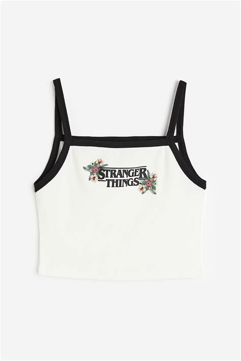 Printed strappy top - White/Stranger Things - Kids | H&M IN