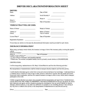 Fillable Online stmarysschool DRIVER DECLARATIONINFORMATION SHEET - St ...