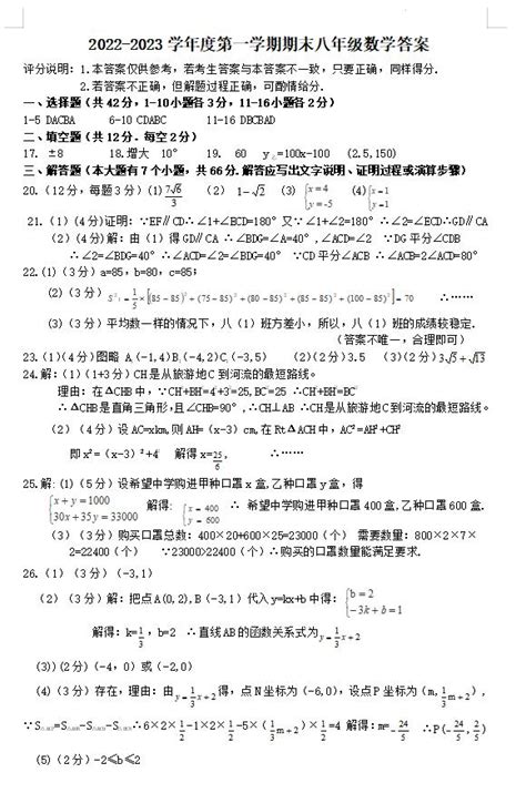 2023年河北邯郸鸡泽八上期末数学试题答案（下载版）_初二数学_中考网