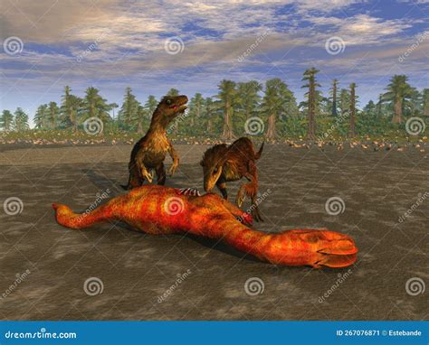 3d Illustration of Velociraptors Eating a Prey Stock Illustration - Illustration of dinosaur ...