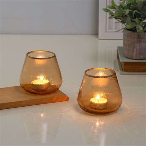 Buy Fluted Design Glass Votives Set of 2- Orange Online In India ...