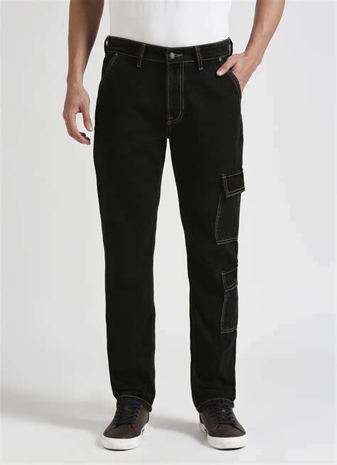 Cargo Straight Mid Rise Black Jeans | Pepe Jeans India