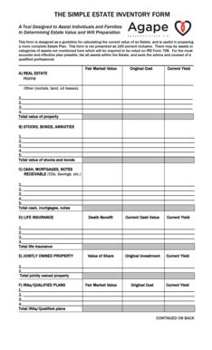 Simple Estate Inventory Form - Blank Fillable Template | Fill Out ...