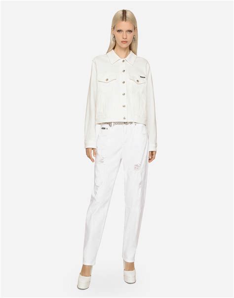 Boyfriend jeans with rips in White for Women | Dolce&Gabbana®