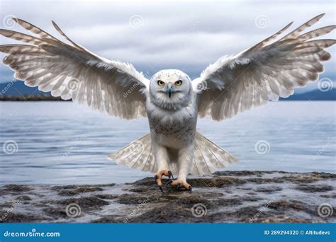 Snowy Owl with Wings Spread Wide, Diving Towards Prey Stock Illustration - Illustration of ...