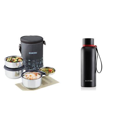 Buy Borosil Carry Fresh Stainless Steel Insulated Lunch Box Set of 3 ...
