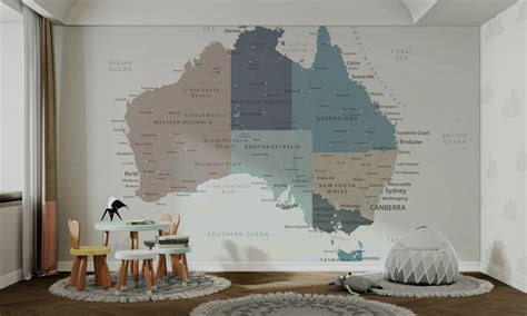 Australia Map Wallpaper Cities & Deserts
