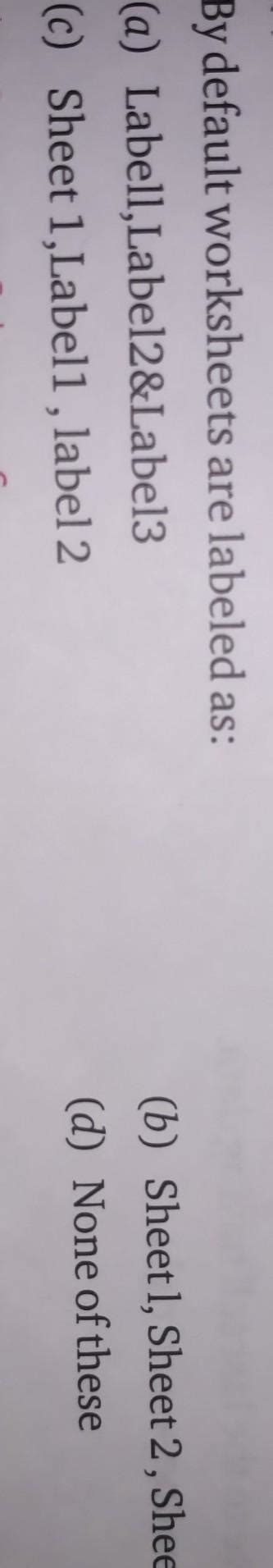 6. By default worksheets are labeled as:(a) Labell,Label2&Label3(c ...