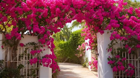 Premium Photo | Garden trellis with bougainvillea