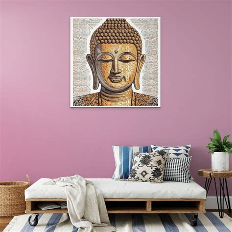 A Breathtaking Mosaic Art Print of Lord Buddha on White Background