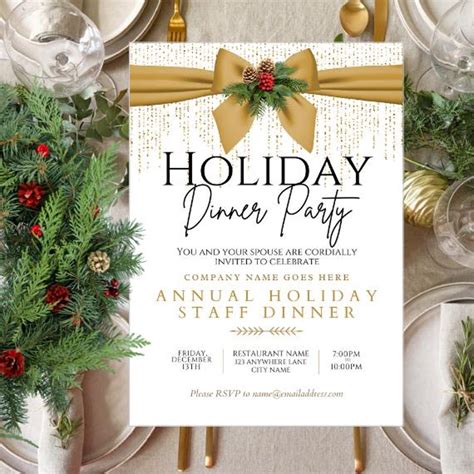 Staff Holiday Dinner Party Invitation - Digital Download Invite, Edit ...