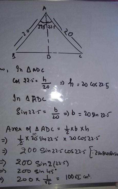 Find the perimeter of an isosceles triangle whose base is 20cm and the ...