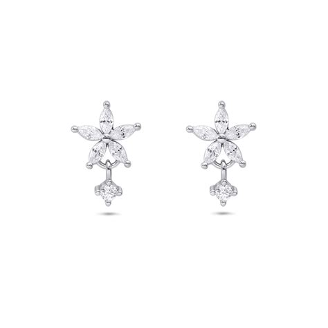 Flower Design Silver Stud Earrings for Women