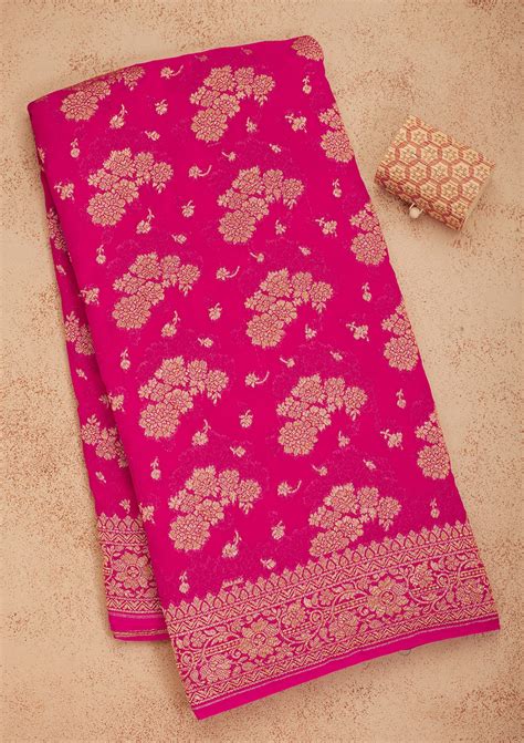 Buy Pink Zariwork Pure Silk Saree - Koskii