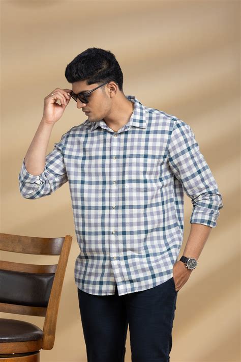 Grey and White Checkered Printed Shirt – Taglifestyle