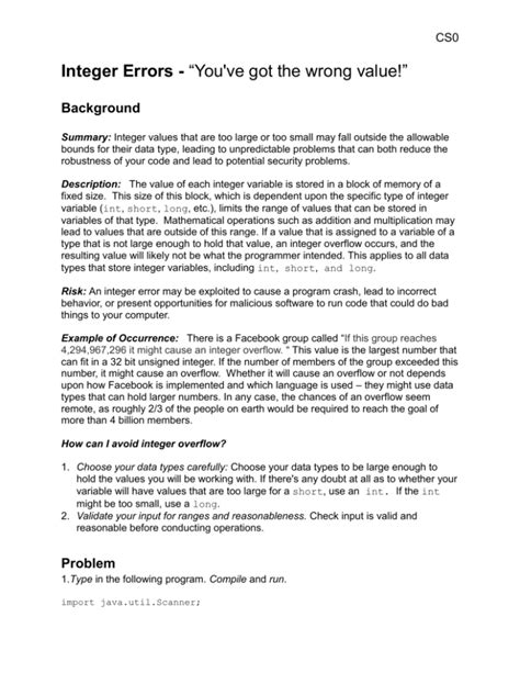 Image result for Integer Error Examples