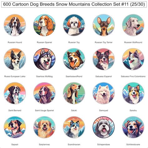 Dog breeds cartoon characters snow mountains bundle collection set 11 ...