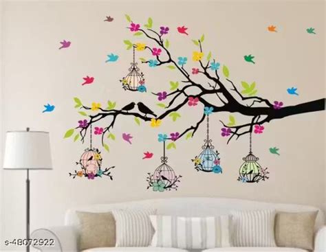 Heaven Decors Medium Tree Branch Wall Sticker with Birdcage & Flowers ...