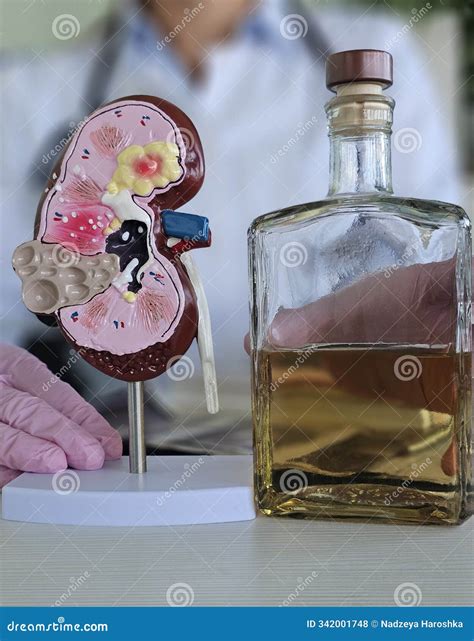 Doctor Holding Bottle of Alcohol and Kidney Anatomy. Alcoholic Nephropathy Alcohol Abuse Stock ...