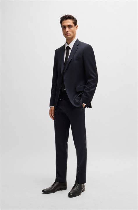 BOSS - Slim-fit suit jacket in virgin-wool serge - Dark Blue