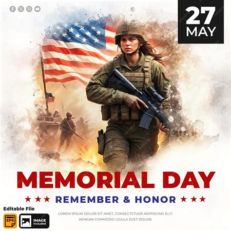 Premium Vector | Memorial Day post template for social media