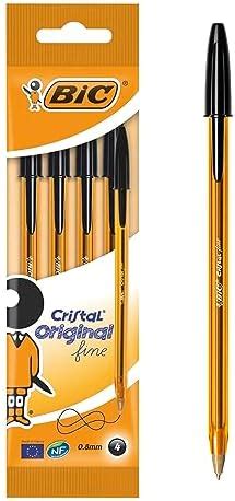 Bic Cristal Fine Ballpoint Pen Pack of 4 Black : Amazon.in: Office Products