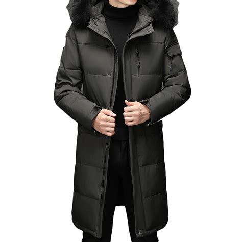 CHEEREAM Men's Extra Long Parka Winter Coats Hooded Puffer Jacket Heavy ...
