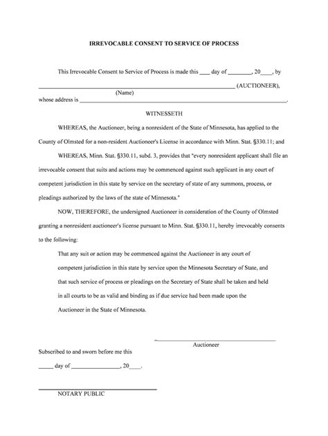 Fillable Online co olmsted mn This Irrevocable Consent to Service of ...
