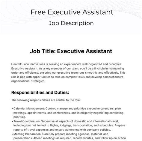 Executive Assistant Job Description Template - Edit Online & Download ...