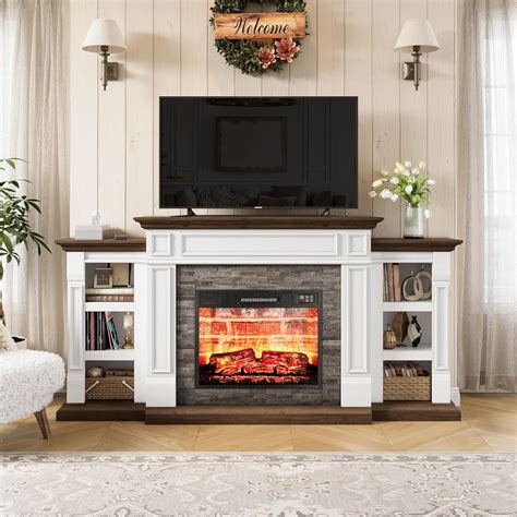 LGHM 70" Electric Fireplace TV Stand with Mantel, Farmhouse ...