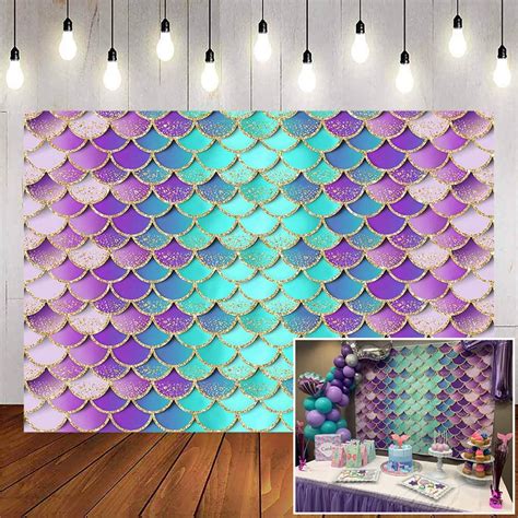 Buy Avezano Mermaid Birthday Backdrop Glitter Mermaid Scales Backdrops ...