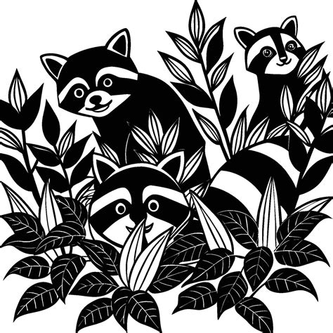 Raccoons silhouette black white illustration 45245414 Vector Art at Vecteezy