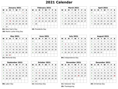 2021 12 Month Printable Calendar Free / Buy 12-Month Large Print Wall ...