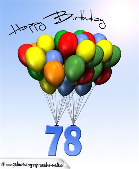 Geburtstagskarte mit Luftballons zum 78. Geburtstag ...