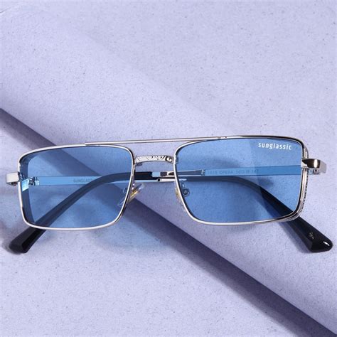 Buy Opera Edition Silver Blue Rectangle Sunglasses - Stylish Shades ...