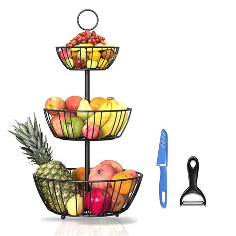 Buy Ezzu Crafts Double Layer Metal Wire Fruit Bowl for Kitchen ...