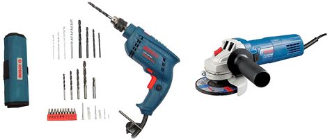 Bosch GSB 450-Watt Impact Drill Set (Blue, 100-Pieces) & GWS 750-100 ...