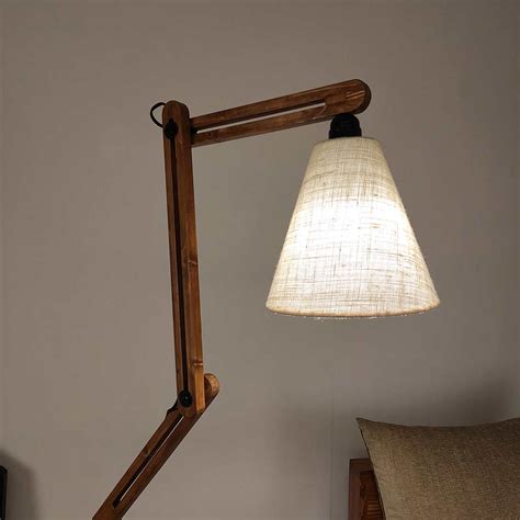 Buy Hydra Wooden Floor Lamp with Brown Base and Jute Fabric Lampshade ...