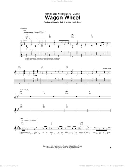 Boby Dylan: Wagon Wheel sheet music for guitar (tablature) (PDF)