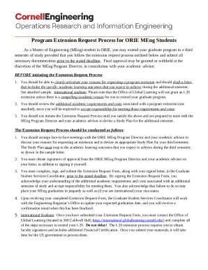 ORIE MEng Program Extension Request Doc Template | pdfFiller