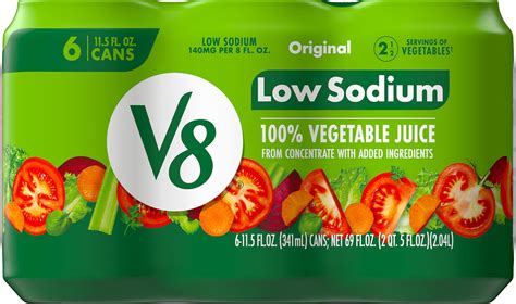 Amazon.com: V8 Low Sodium Original 100% Vegetable Juice, 11.5 fl oz Can ...