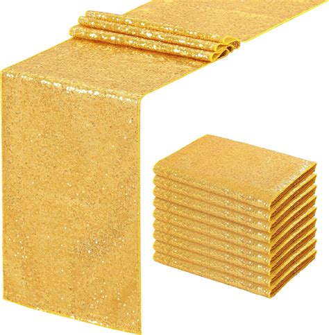 Sequin Table Runner 10 Pieces 12x72 Inch Rectangle Glitter Gold Sequin ...