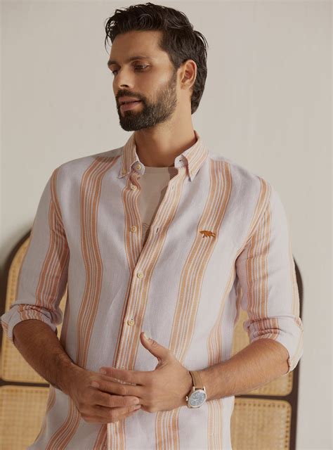 Sundowner Stripe Linen | Casual Gold Stripe Shirt for Men Online | Andamen