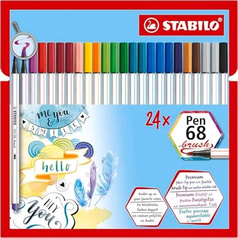 STABILO Pen 68 Brush - Premium Fibre-Tip Pen - Wallet of 24 Assorted ...